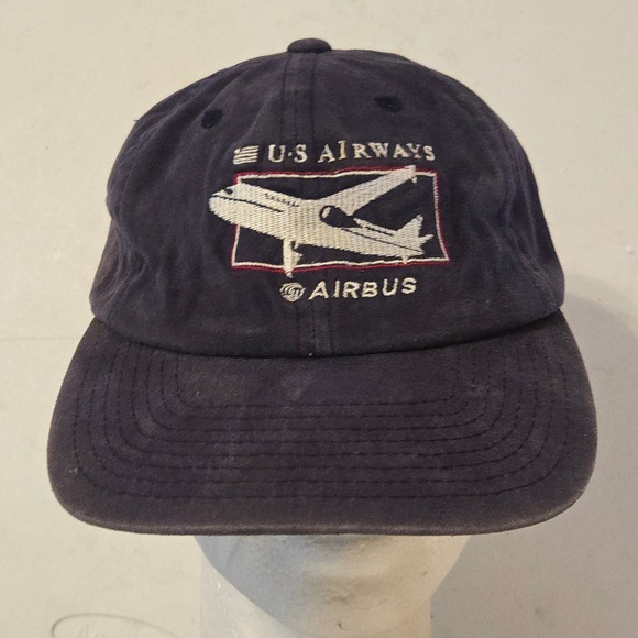 VTG US Airways Airbus Hat Aviation Pilot Retro Travel OSFA Men Navy Blue Yupoong
